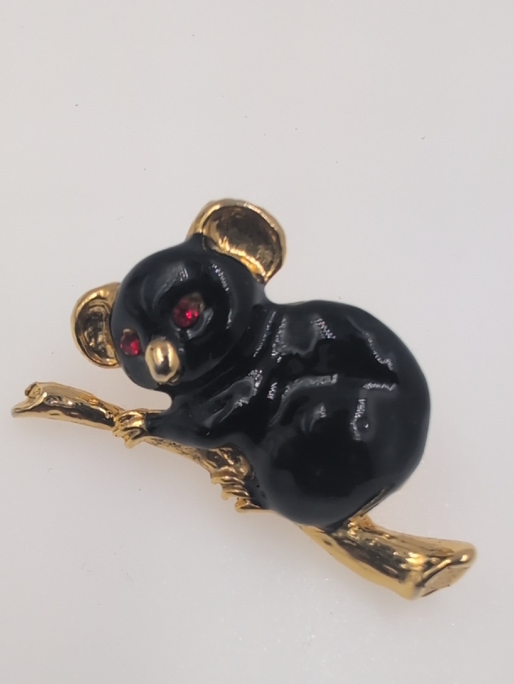 Gold-Tone Black Koala Brooch with Red Eyes - Women Jewelry Brooches